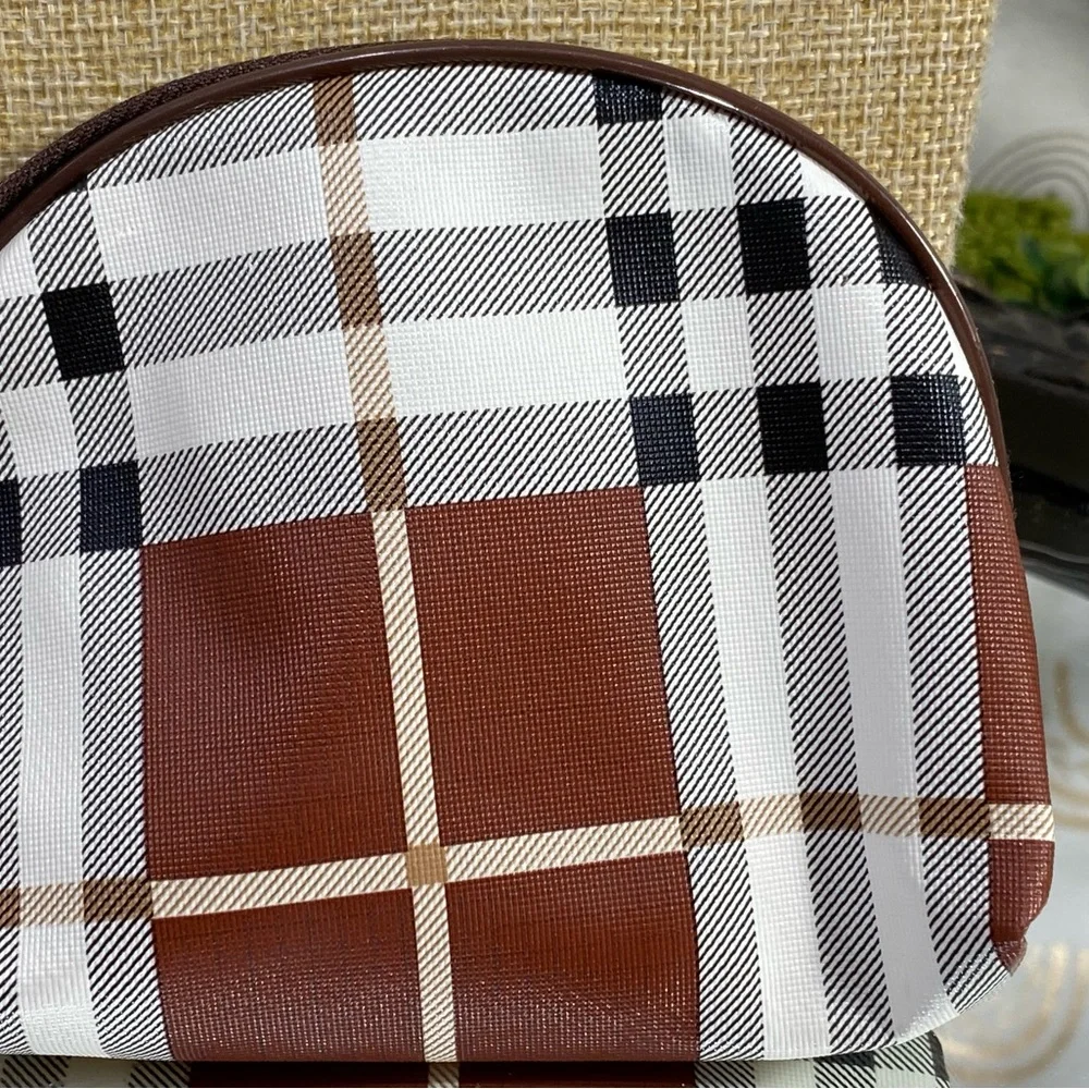 Plaid Cosmetic Bag - Brown and Black
